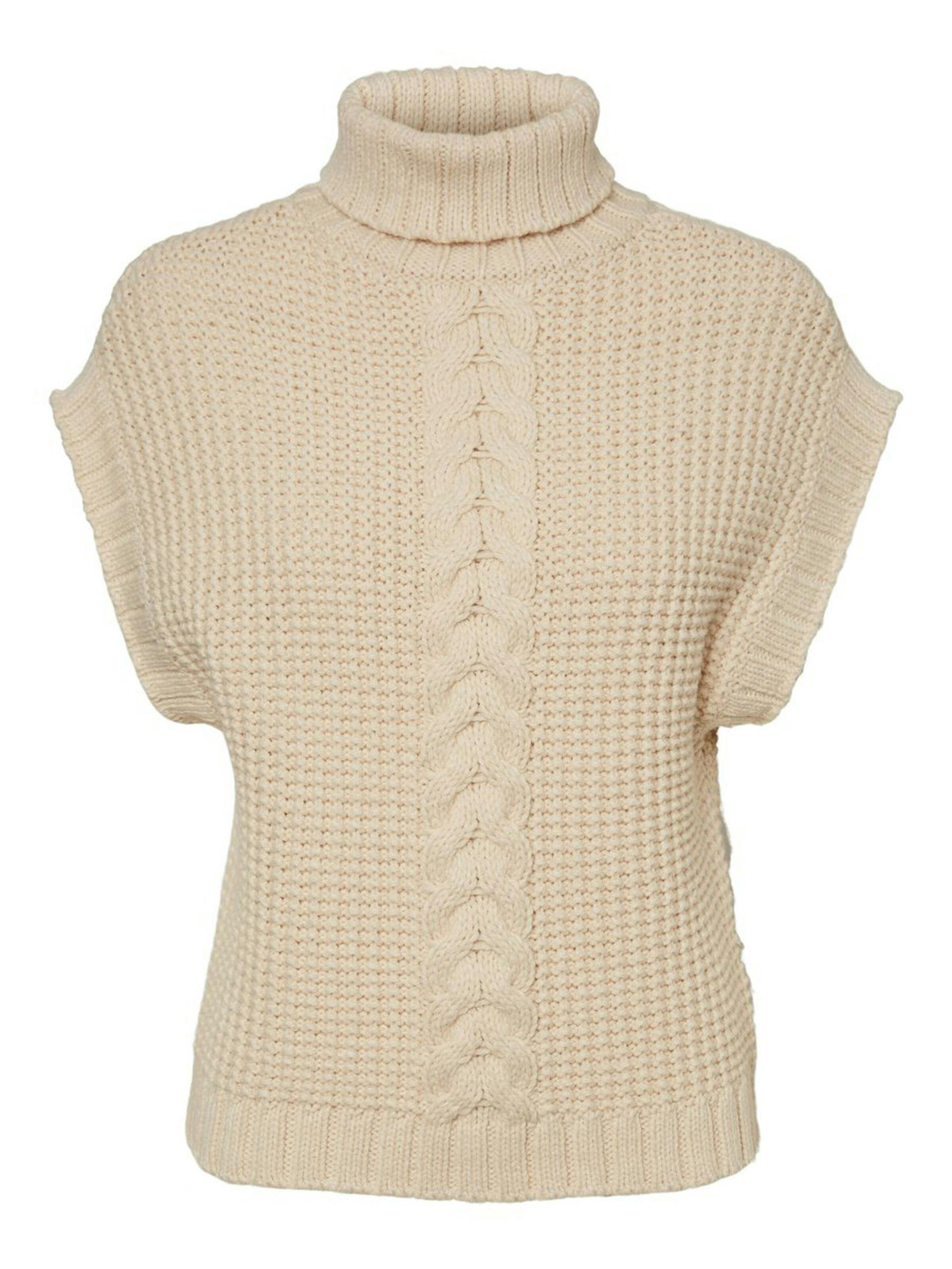 10238603 birch 001 productlarge Vest fra Vero Moda strikket offwhite høy hals flettestrikk